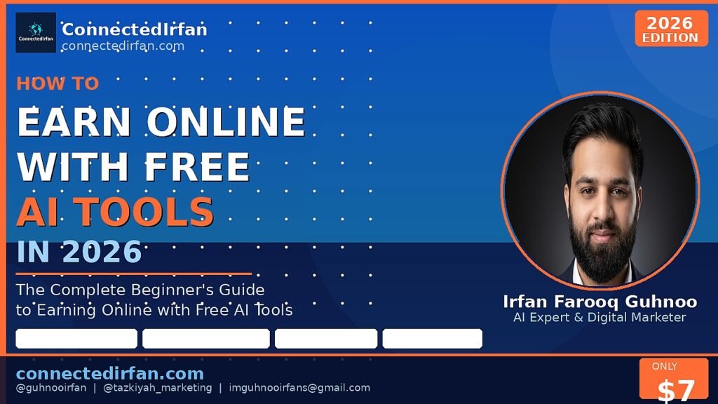 How to earn online with free AI tools ebook cover 2026 digital marketing and freelancing guide