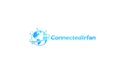 ConnectedIrfan modern blue globe logo with digital network design for tech, SEO, and online learning website